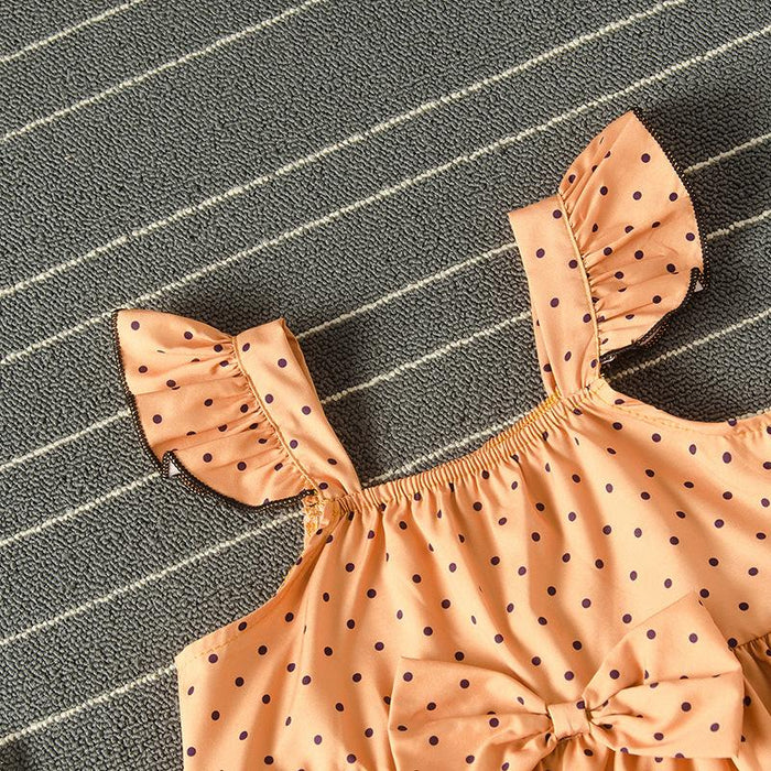 Girls' skirt orange suspender dot dress