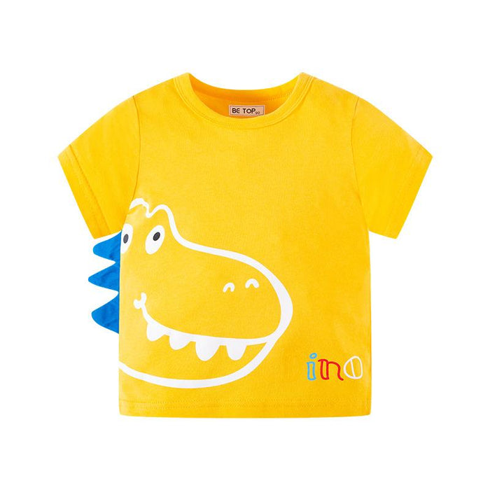 Children's short sleeve T-shirt cartoon dinosaur print boys' cotton round neck T-shirt