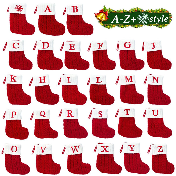 Christmas Socks Knitting Red Snowflake Alphabet Letters Decoration