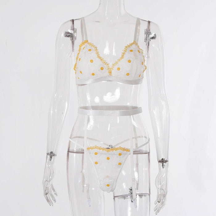 Sexy Garter Underwear Three-Piece Set Embroidered Lingerie