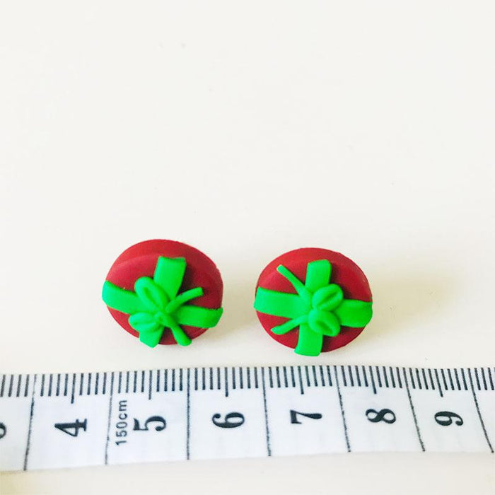 Green Gift Box Snowman Leaf Clay Knot DIY Stud Earrings