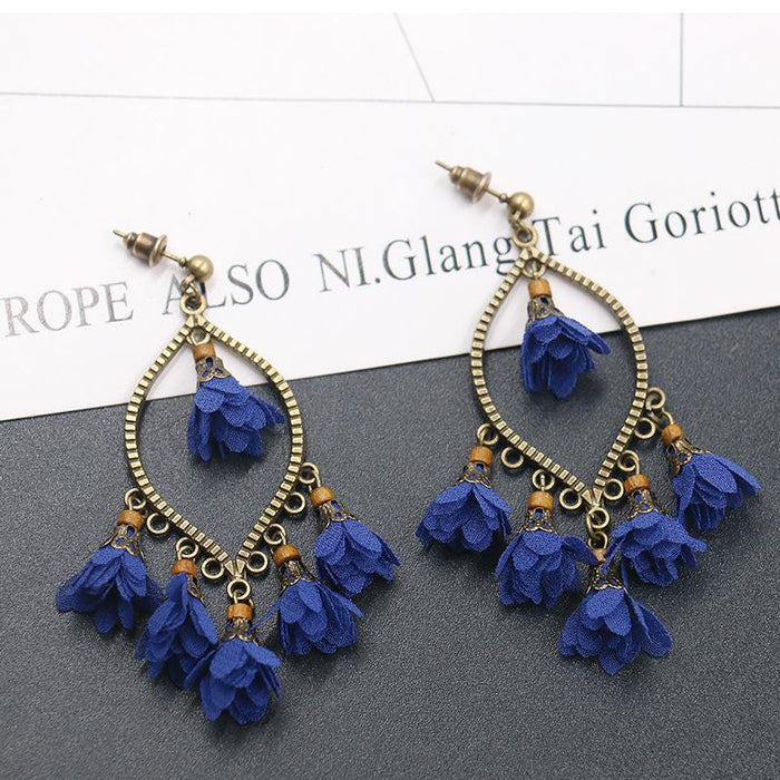 New Creative Flower Earrings Women's Geometric Chiffon Pendant Tassel Earrings