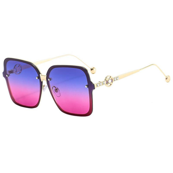 Square metal sunglasses V-shaped diamond inlay