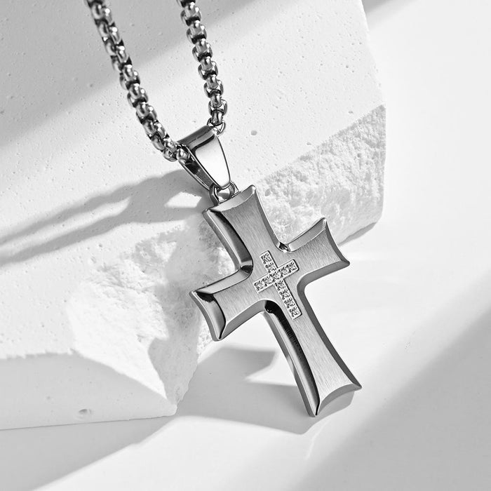 Titanium Steel Fashion Cross Couple Pendant Necklace