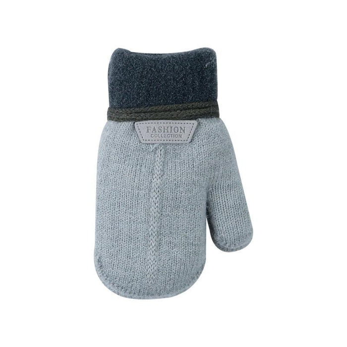 Winter Solid Thicken Plus Velvet Halter Gloves For Kids