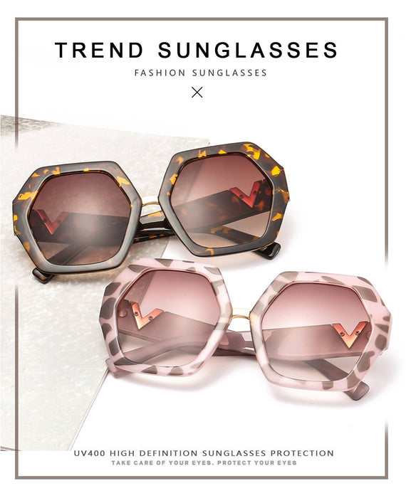 Thick Frame Sunglasses Women's large frame V-shaped Leopard Print
