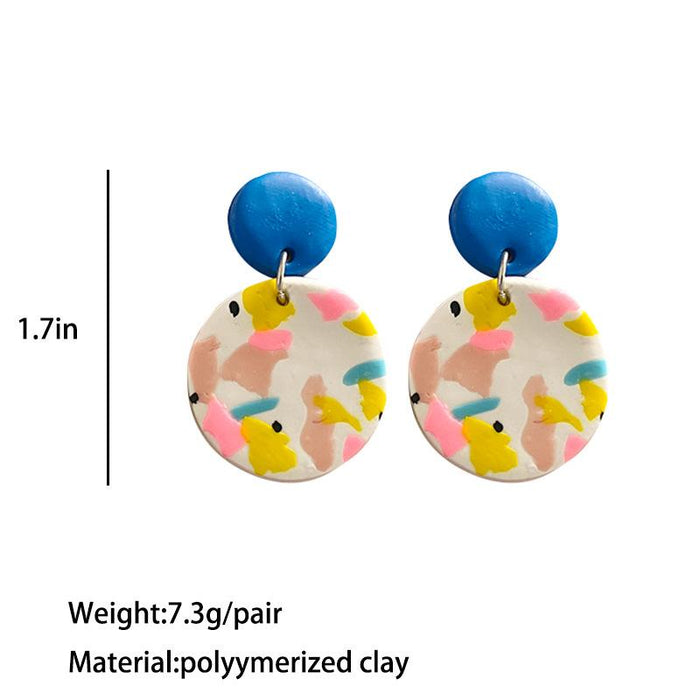 New Multicolor Art Geometry Handmade Clay Soft Pottery Earrings Female