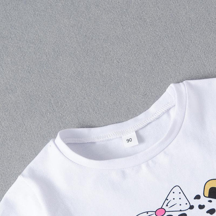 White round neck cute kitty short sleeve T-shirt