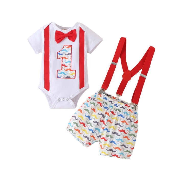 Pullover short sleeve strap cartoon printed shorts two piece set