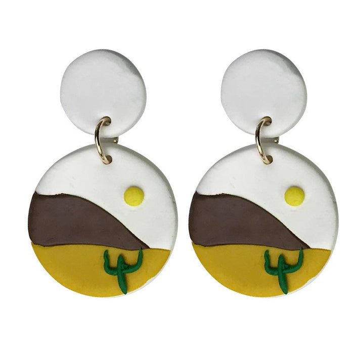 Cactus Western Style Desert Sun Soft Pottery Handmade Earrings