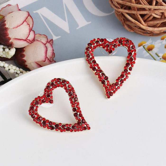 Women's Jewelry Fashion Simple Heart Tassel Earrings Inlaid Rhinestone