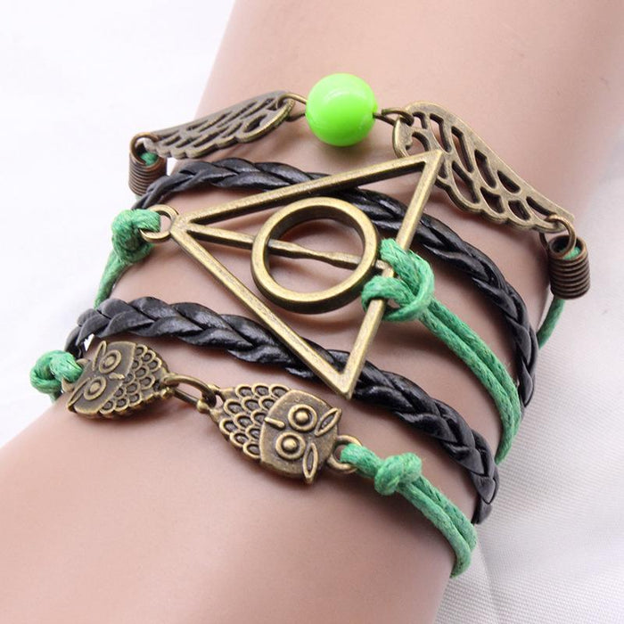 60Pcs Vintage Owl Wings Leather Rope Bracelet