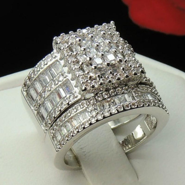 Gorgeous Women Jewelry White Zircon Bridal Couple Rings
