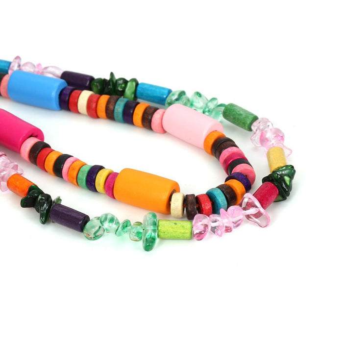 Hand Woven Double-layer Colored Wooden Bead Necklace