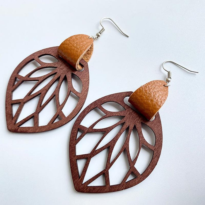 New Floral Pattern Cutout Wood Women's Earrings