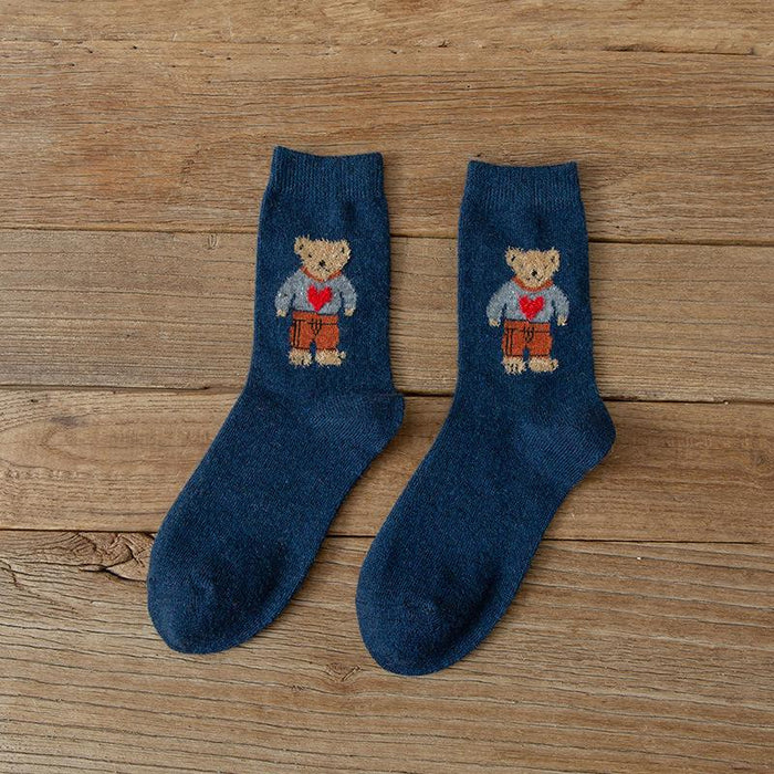 Cartoon Bear Socks Women Autumn Winter Thick Warm Socks