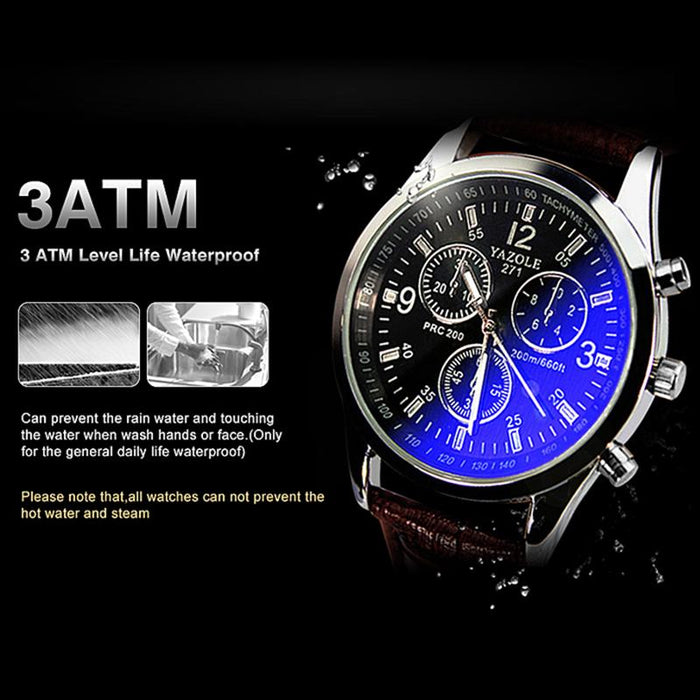 Yazole Blue Glass Surface Quartz Watch Business Fashion Unique Leisure Leather Watches