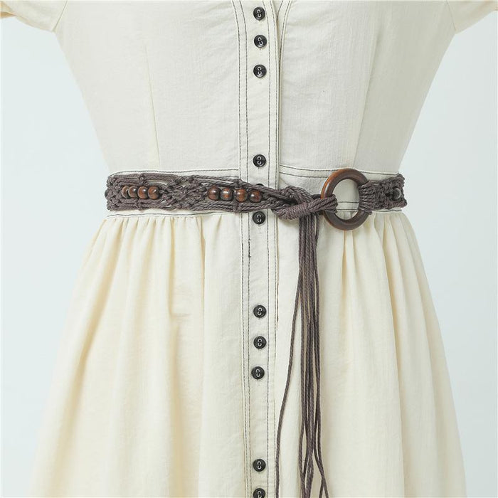 Fashion national style woven belt with skirt Bohemian style decorative belt long tassel women's belt wide