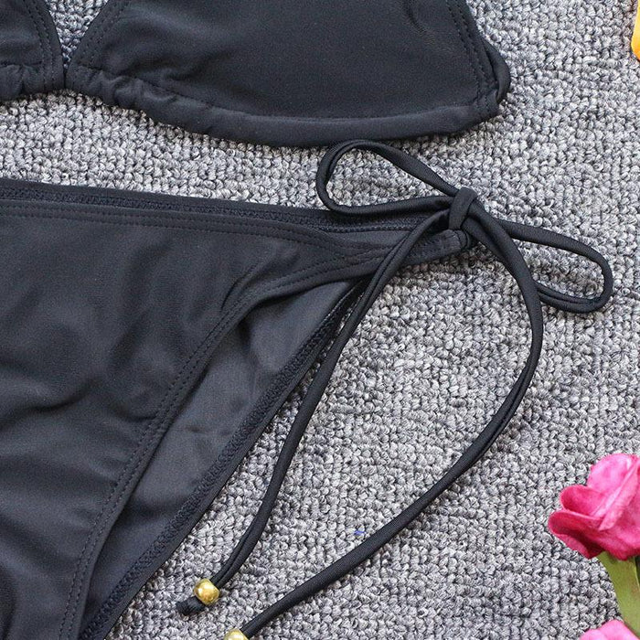 New Sexy Backless Solid Color Strap Split Bikini Swimsuit