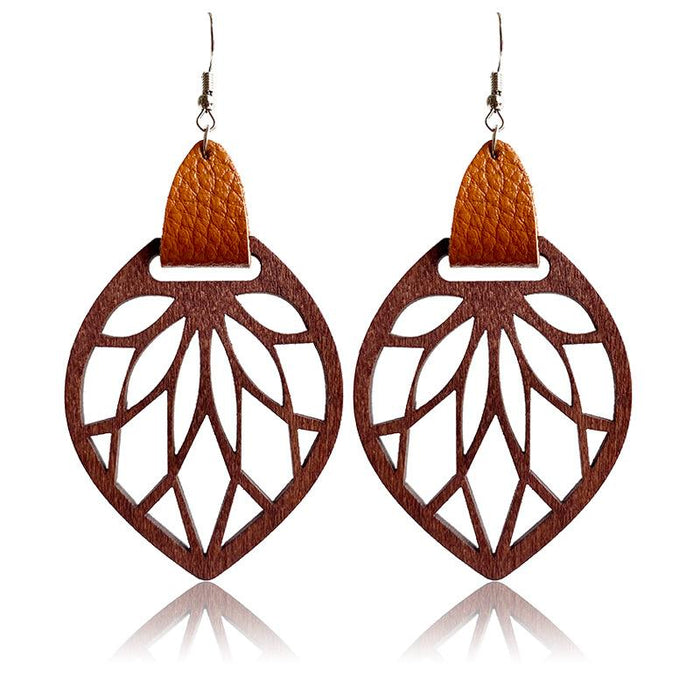 New Floral Pattern Cutout Wood Women's Earrings