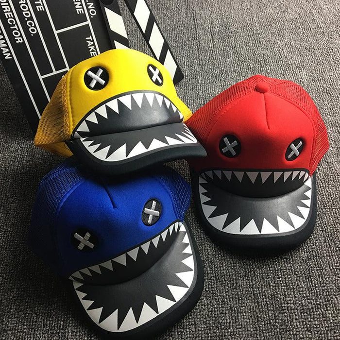 Summer Children's Cartoon Shark Sunshade Net Cap
