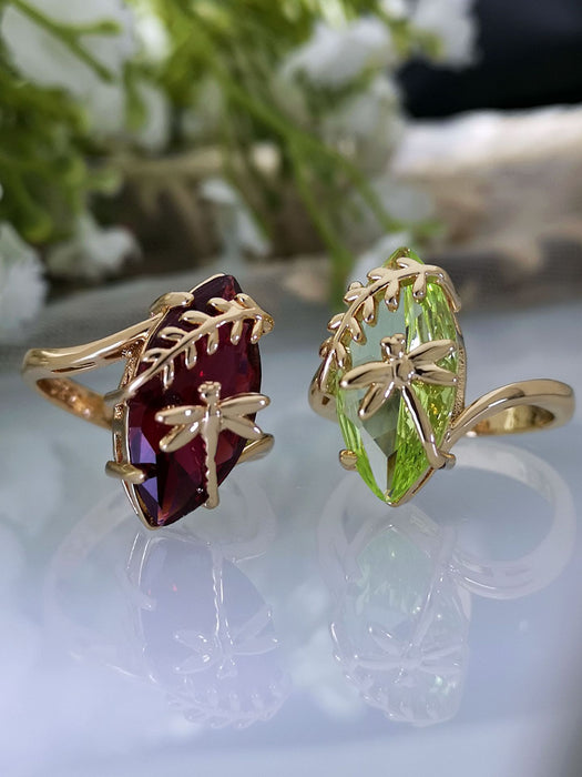 New Creative Dragonfly Touch Water Ruby Ring