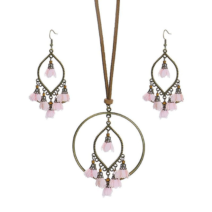 Handmade Flower National Style Long Necklace Earring Set