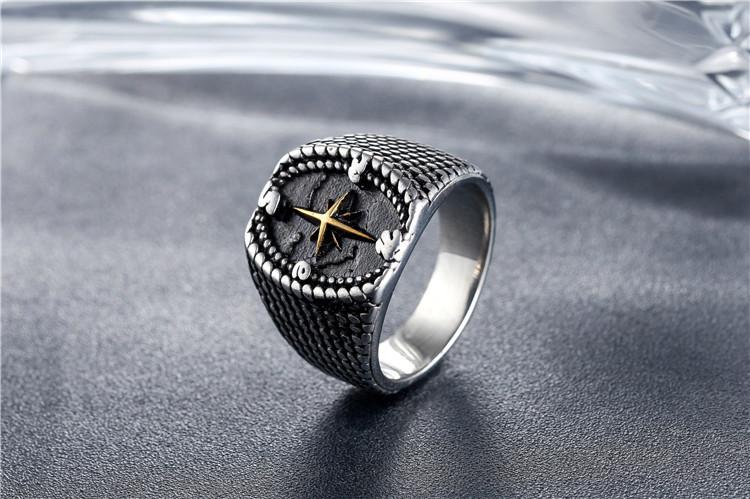 Cross Compass Men's Retro Personalized Titanium Steel Ring