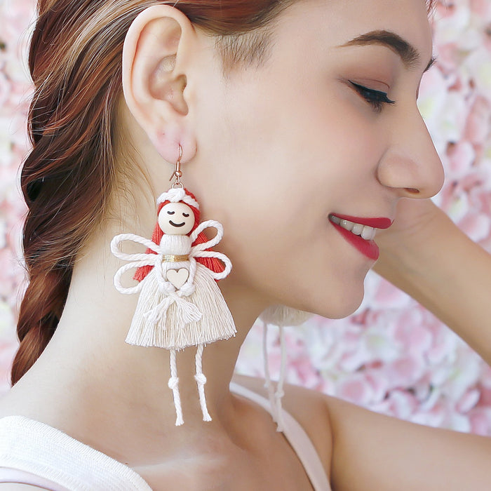 Cotton Rope Hand Woven Tassel Angel Earrings