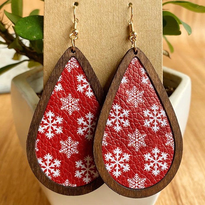 Fashion Vintage Plaid Snowflake Drop Shape Women's Wooden Earrings