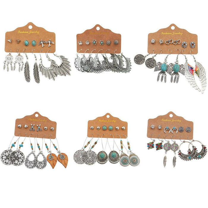 Pop Leaf Wings Geometric Fringe Set of 6 Earrings