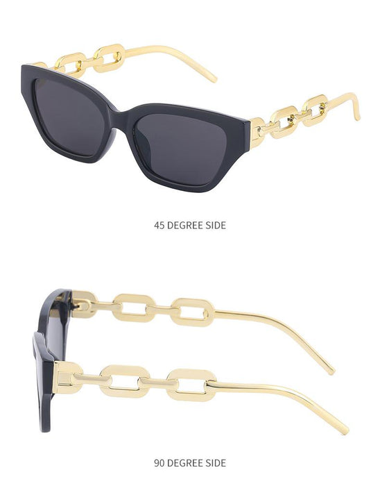 Women's Small Frame Cat's Eye Thick Metal Chain Sunglasses