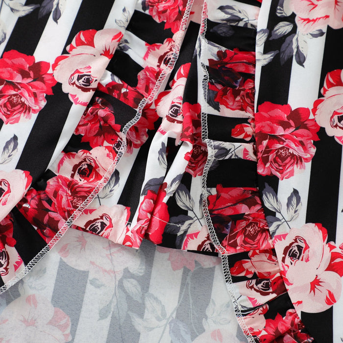 Rose stripe suspender split dress patchwork shorts