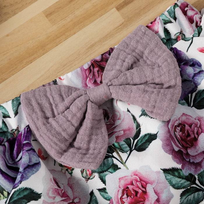 Cotton linen small flying sleeve broken flower bow three piece set