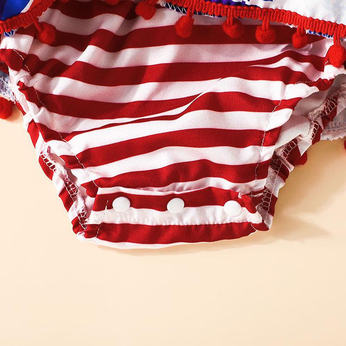Girls Summer Independence Day Striped Jumpsuit