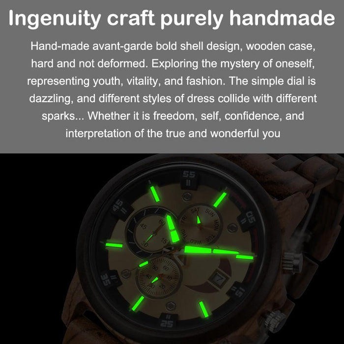 New Men's Business Multifunctional Luminous Wooden Quartz Watch