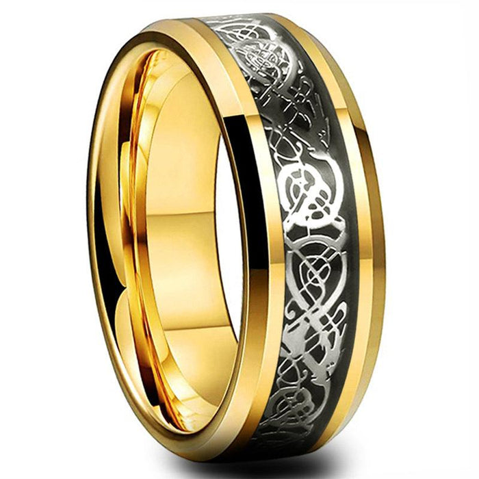 Gold and silver dragon pattern stainless steel ring