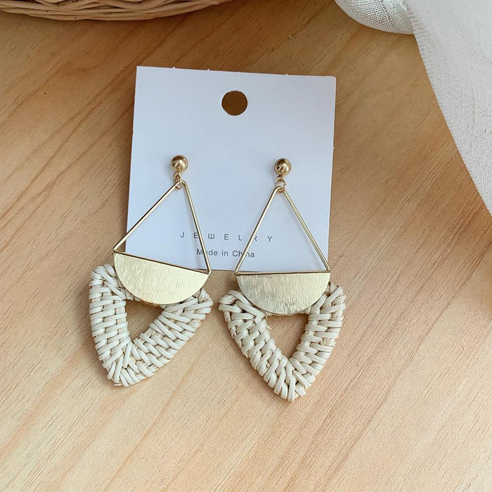 Metal Triangle Round Handmade Rattan Earrings