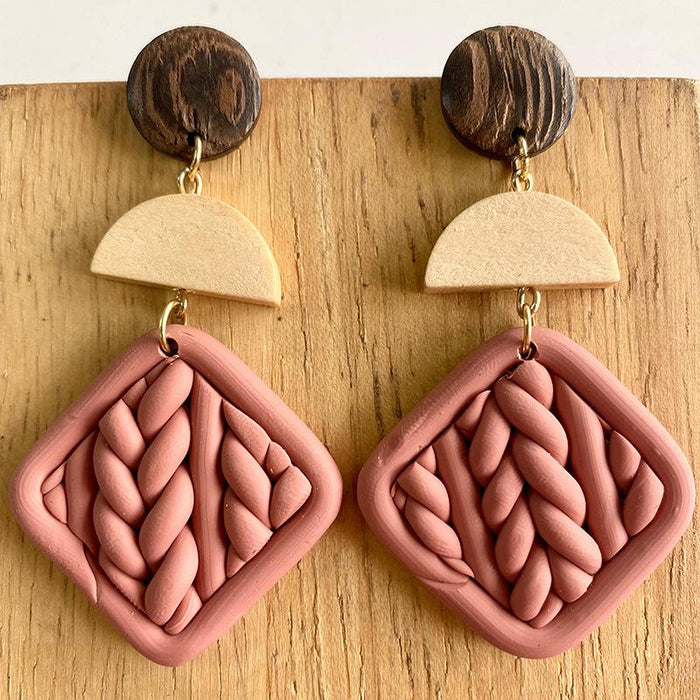 Handmade Geometric Woven Shape Soft Pottery Earrings