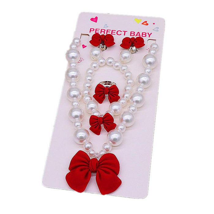 Children's Necklace Set Lovely Bow Pearl Necklace