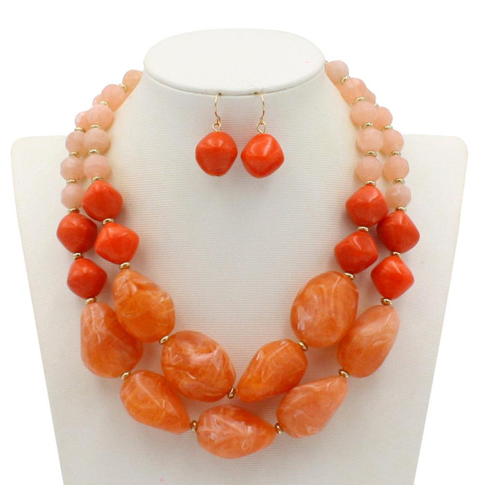 Women's Jewelry Jelly Color Beaded Double Layer Sweater Chain Necklace
