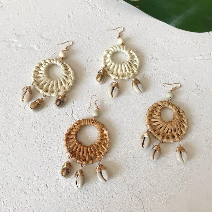 Shell geometric circle ocean wind conch rattan Earrings