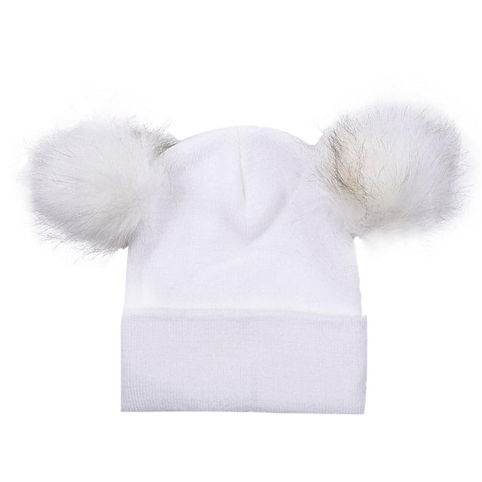 Solid Color Double Faux Fur Pom Pom Hat