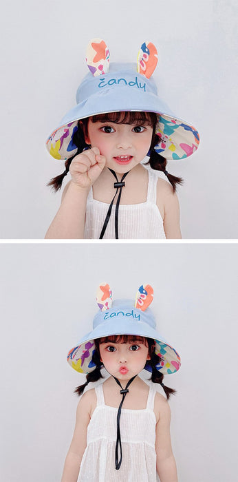 Summer  Cute Rabbit Ears Double-sided Children's Foldable Empty Top Hat
