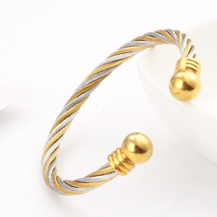 New Stainless Steel Gold Color C-stripe Woven Bracelet Bangle