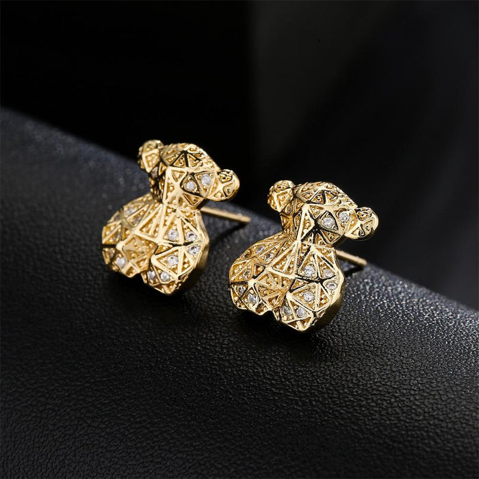 New Gold Color Zircon Animal Collection Bear Earrings