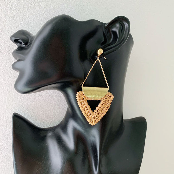 Triangular Metal Pendant Geometric Rattan Earrings