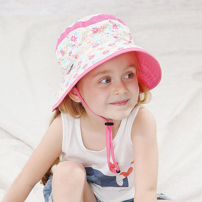 Summer Children Pink Floral UPF50 + Sunscreen Fisherman Hat