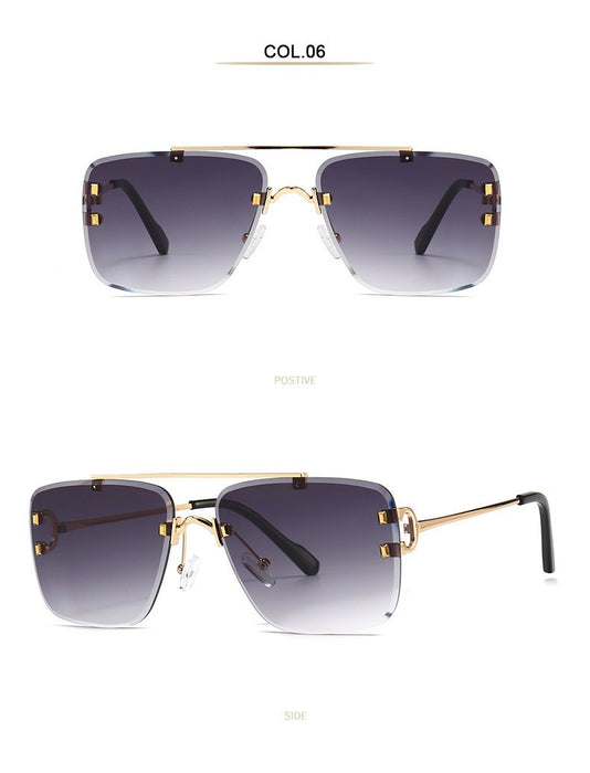 Men's and women's square metal double beam Sunglasses