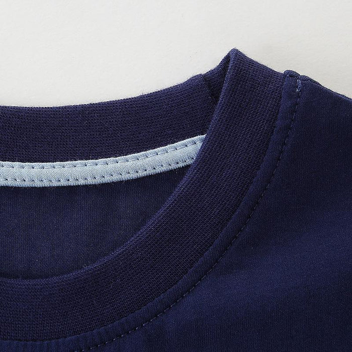 Boys' round neck cartoon knitted cotton T-shirt